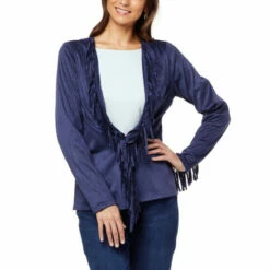 Best Sale ❤️ Colleen Lopez Collection Colleen Lopez Faux Suede Fringe Topper Navy 😍