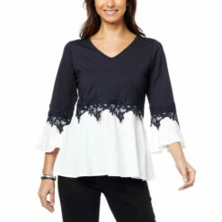 Cheapest ⌛ Colleen Lopez Collection Colleen Lopez Lace-Trim Mixed Media Top Black 👍