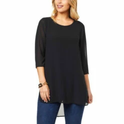 Hot Sale ๐ Colleen Lopez Collection Colleen Lopez 3/4-Sleeve Mixed Media Tunic Black โ๏ธ