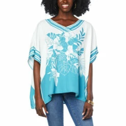 Deals 👍 Colleen Lopez Collection Colleen Lopez Split Neck Printed Woven Poncho Black 😉